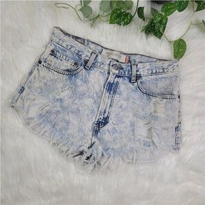 Levi's Distressed Acid Wash 505 High Rise Cheeky Cutoff Shorts 33" Waist